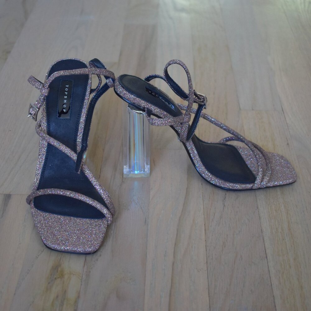 Topshop Women's Sparkly Perspex Block High Heel Sandals
